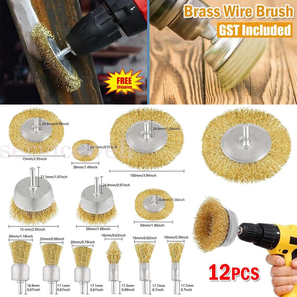 Brass Wire Brush Cup Wheel Set For Drill Rotary Tool Metal Rust Removal Cleaning
