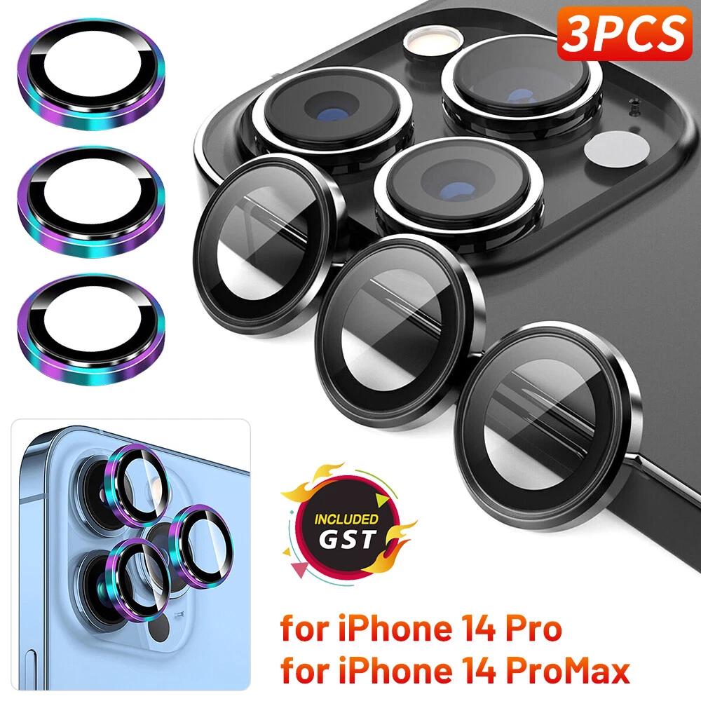 Camera Lens Protector Cover For iPhone 15 14 Pro Max Metal Ring Tempered Glass