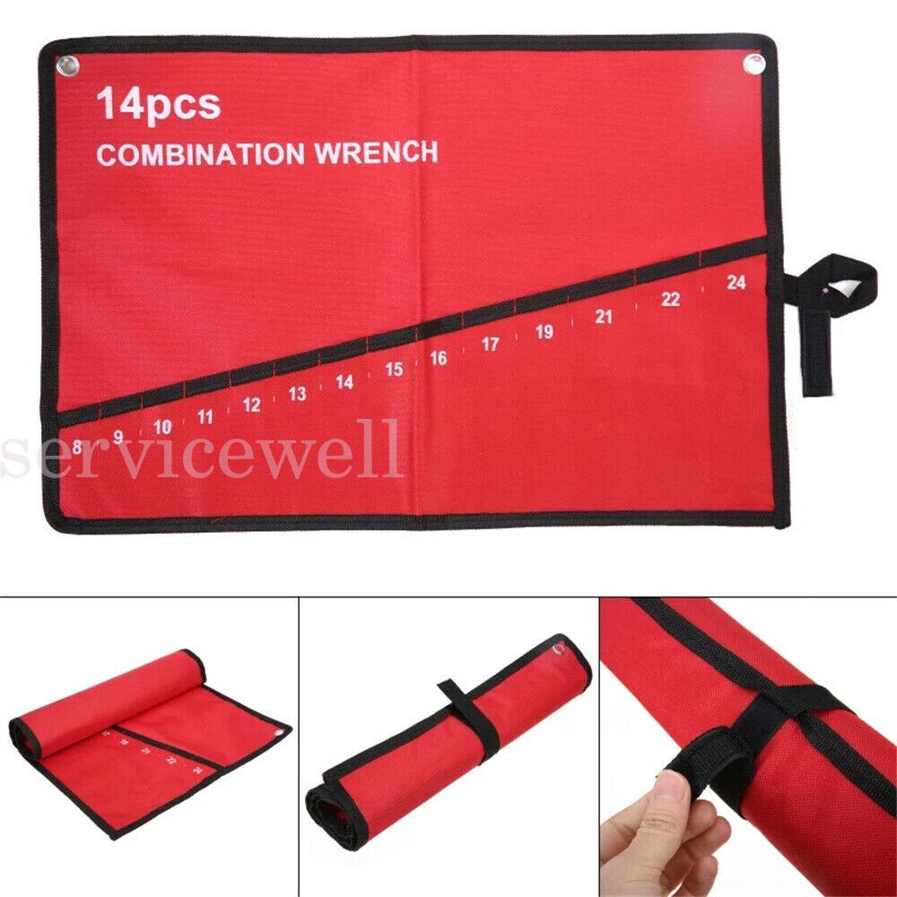 Canvas Spanner Wrench Tool Roll Up Storage Bag Organizer Pouch Case 14-25 Pocket - Image 7