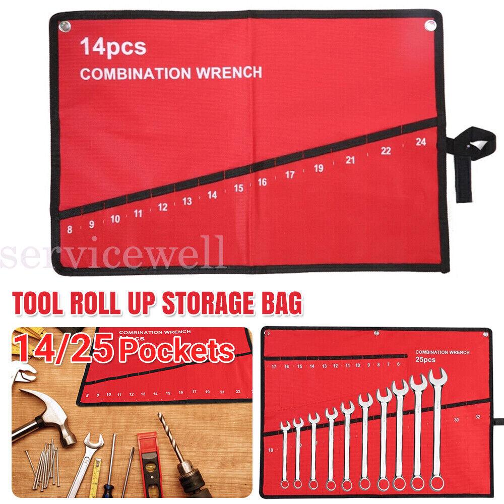 Canvas Spanner Wrench Tool Roll Up Storage Bag Organizer Pouch Case 14-25 Pocket - Image 5