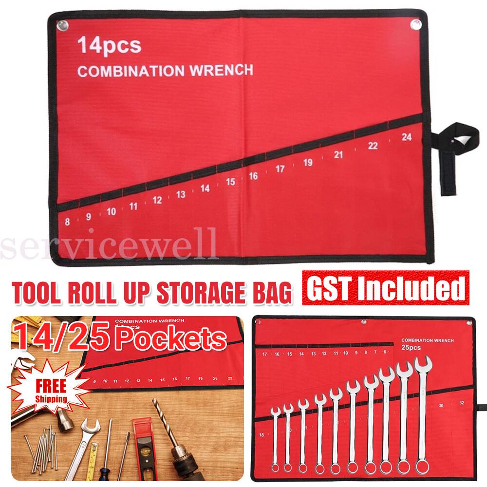 Canvas Spanner Wrench Tool Roll Up Storage Bag Organizer Pouch Case 14-25 Pocket