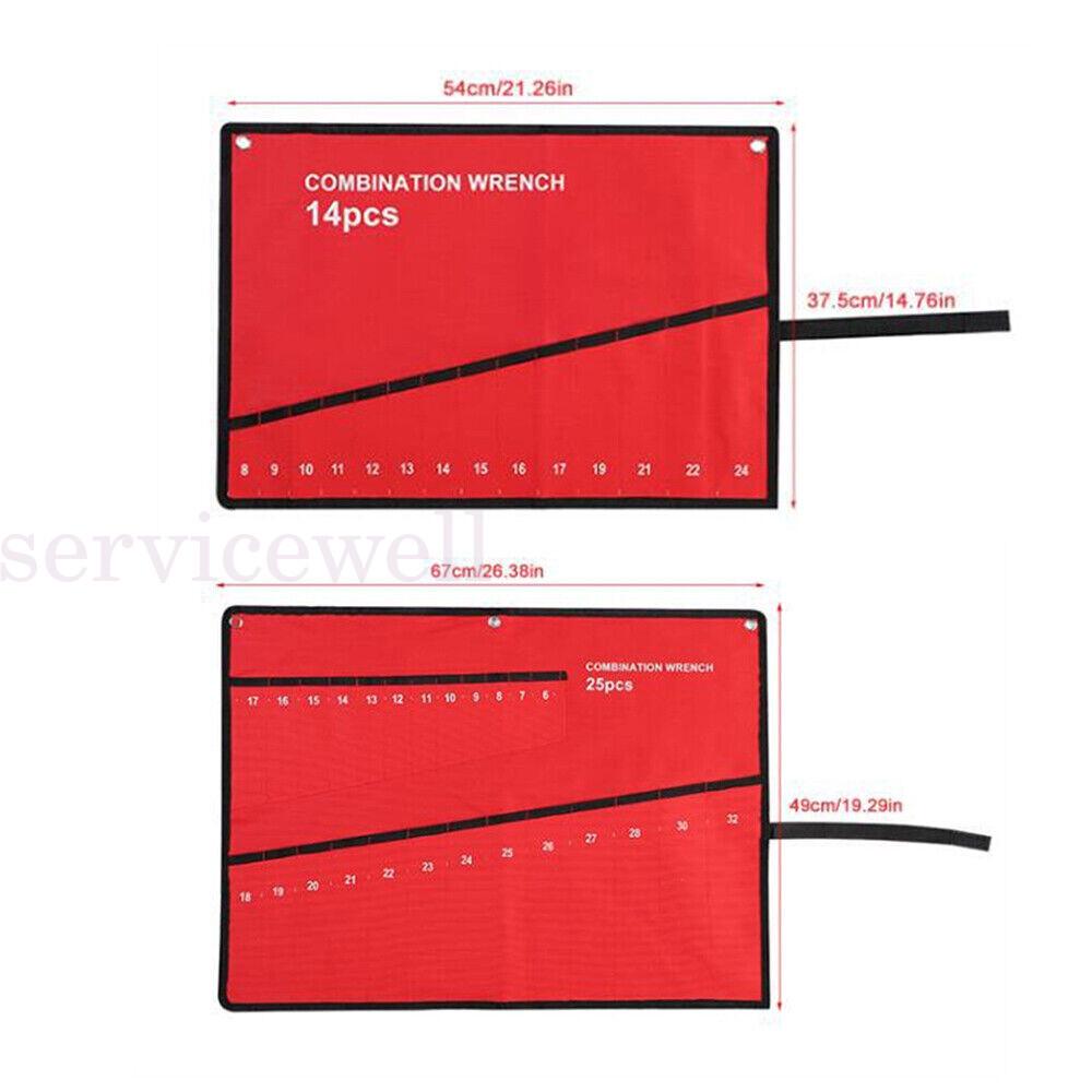 Canvas Spanner Wrench Tool Roll Up Storage Bag Organizer Pouch Case 14-25 Pocket - Image 6