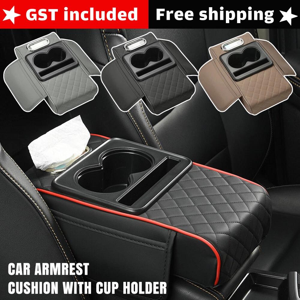 Car Armrest Cushion with Storage Leather Center Console Pad with Tissue Holder