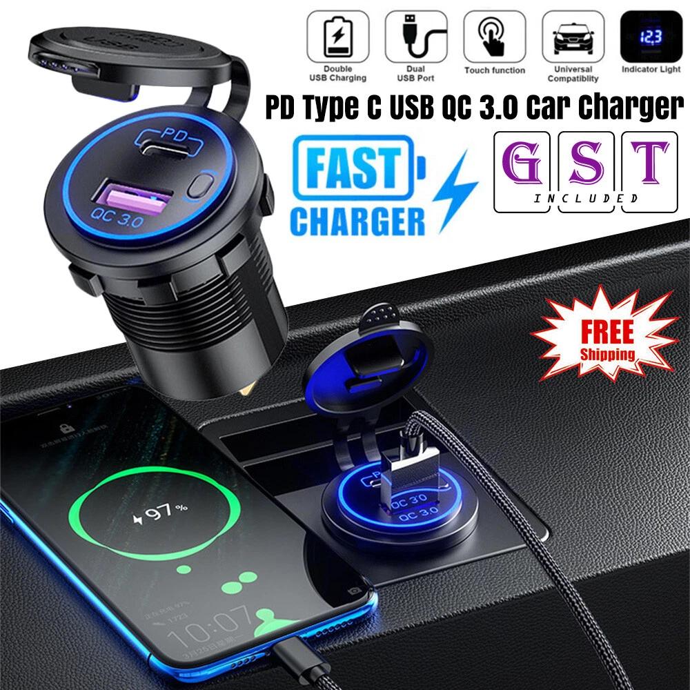 Car Charger and QC 3.0 Charger PD Type C USB 12V Power Outlet Socket ON/Off DF