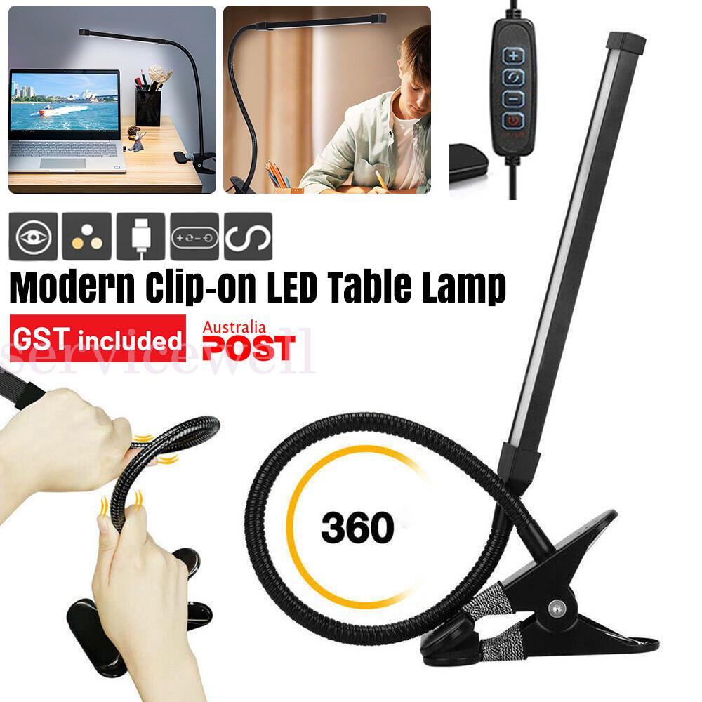 Dimmable Clip On LED Desk Lamp Eye Care USB Power Light Adjustable Clamp