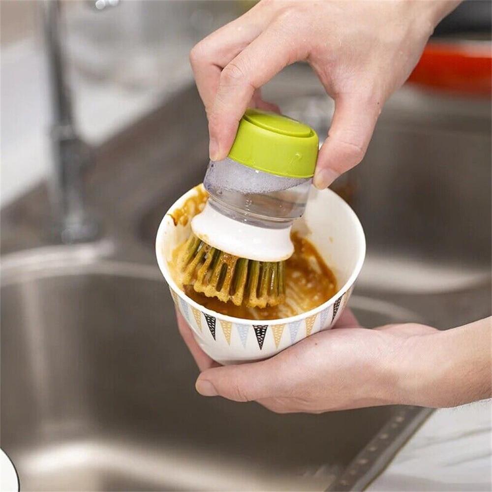 Dish Scrub Brush with Soap Dispenser Palm Scrub Washing Brush Pressing Cleaner - Image 2