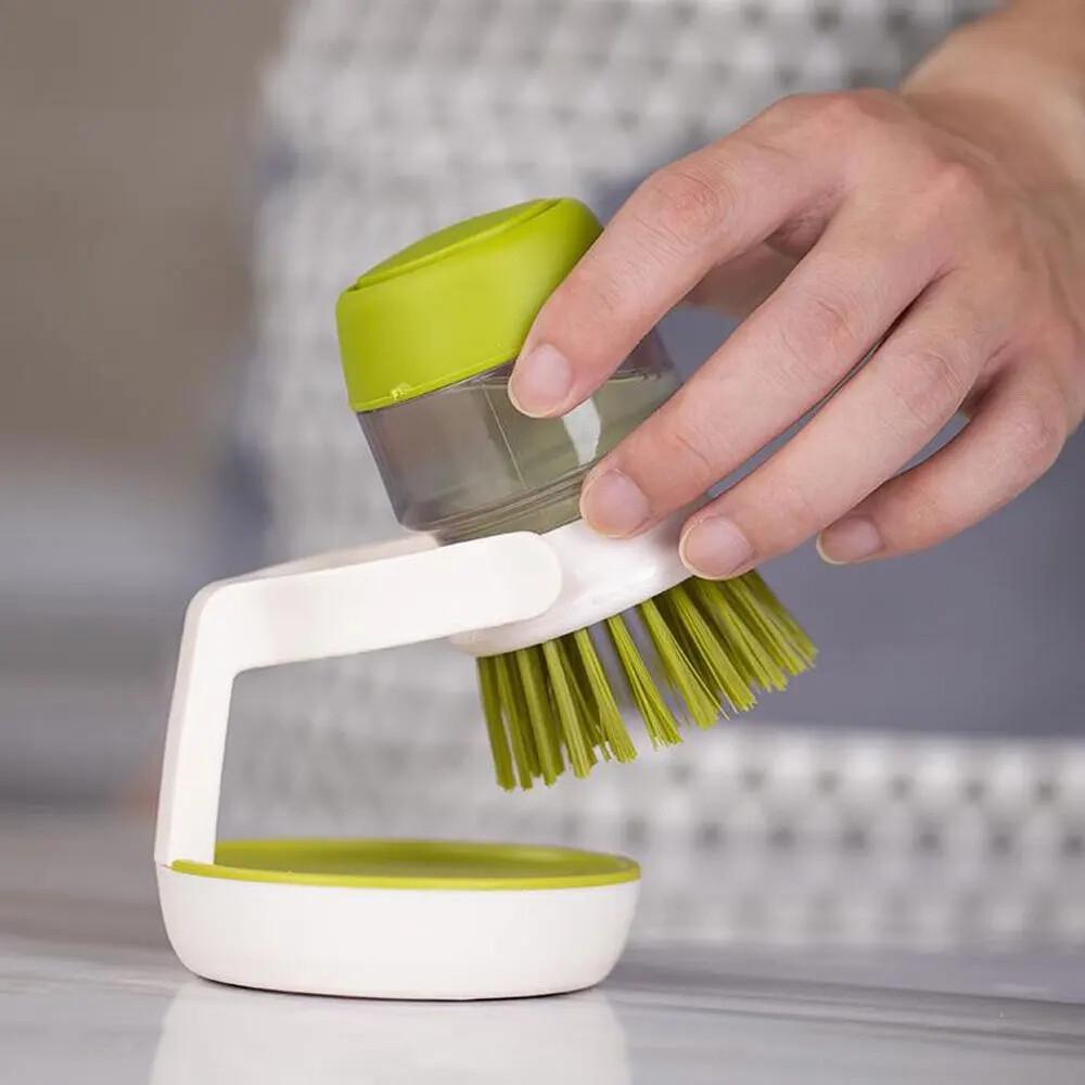 Dish Scrub Brush with Soap Dispenser Palm Scrub Washing Brush Pressing Cleaner - Image 3