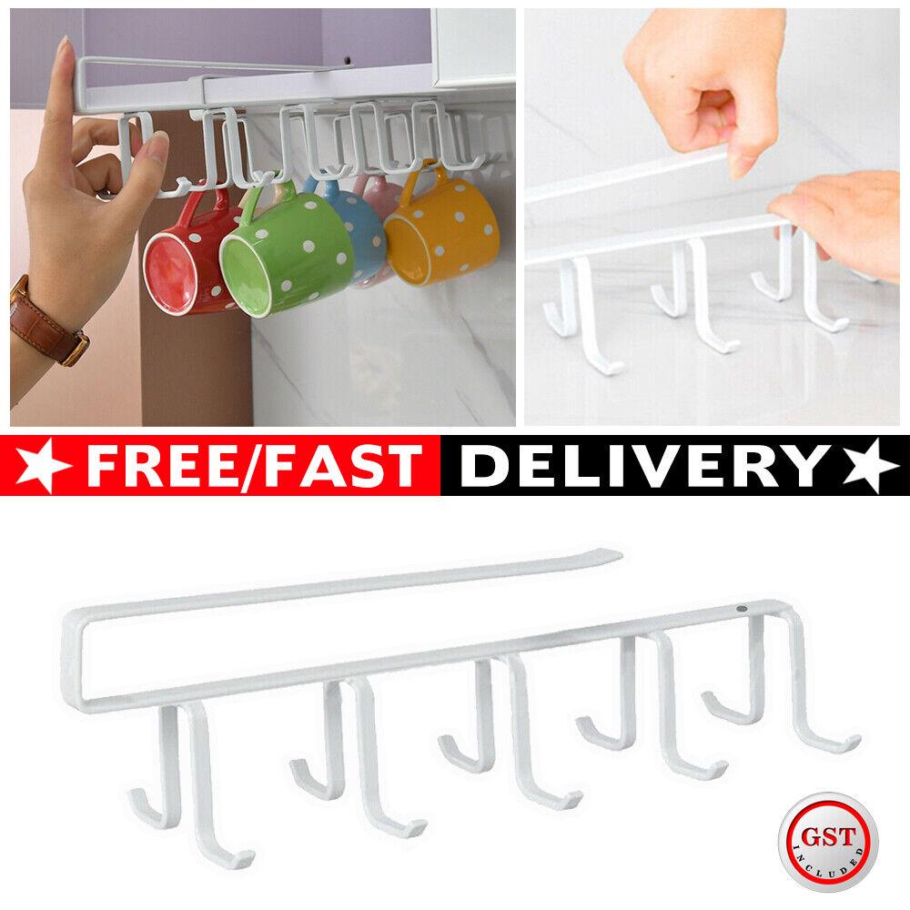 Double Hook Under Shelf Kitchen Cabinet Hanger Organiser Mug Cup Rack Holder