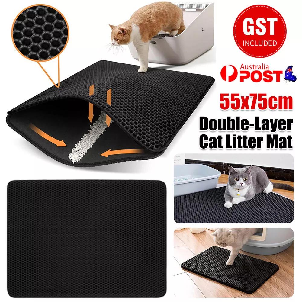 Double Layer Cat Litter Mat Waterproof Trapper Foldable Pad Pet Rug Home 75x55cm