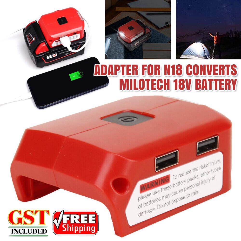 Dual USB Port Phone Charger Adapter Li-ion Battery For Milwaukee 18V/20V Power