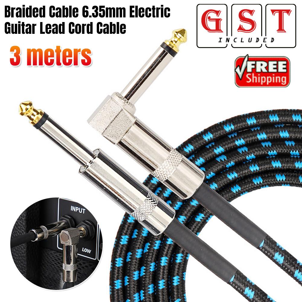Electric Guitar Lead Cord Cable 6.35mm 1/4  Jacks For Amp Pedals Instrument 3M
