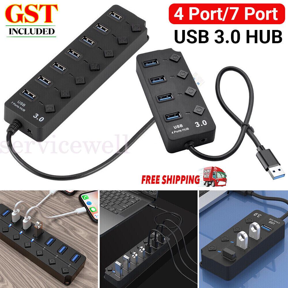 Expansion Smart Splitter Multi USB 3.0 2.0 Hub 4 Port High Speed Slim Compact Au