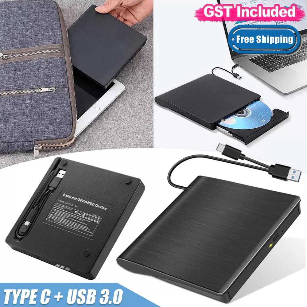 External CD DVD Drive Type C USB 3.0 Disc Player Burner Writer For Laptop PC Mac