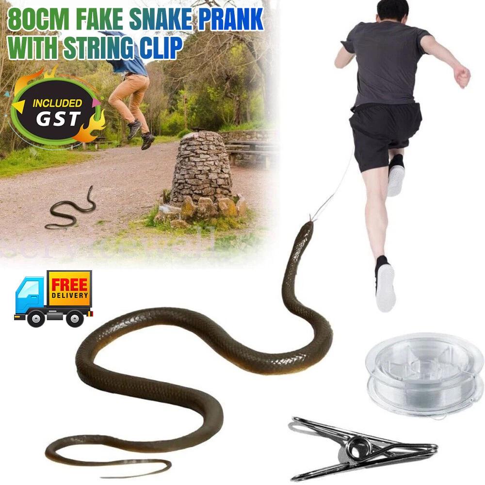 Fake Realistic Snake Lifelike Scary Rubber Toy Prank Party Joke with String Clip