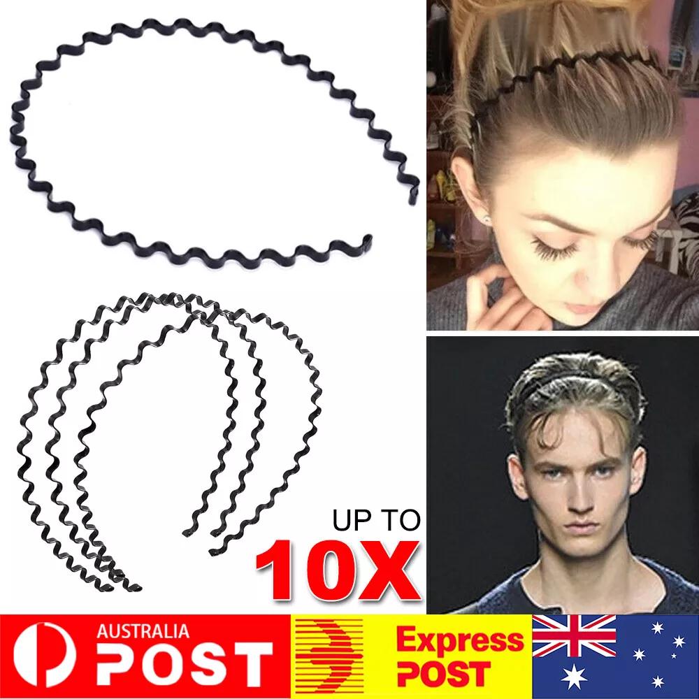 Fashion Men Women Girls Sports Metal Wave Hoop Headband Hair Band Unisex Black