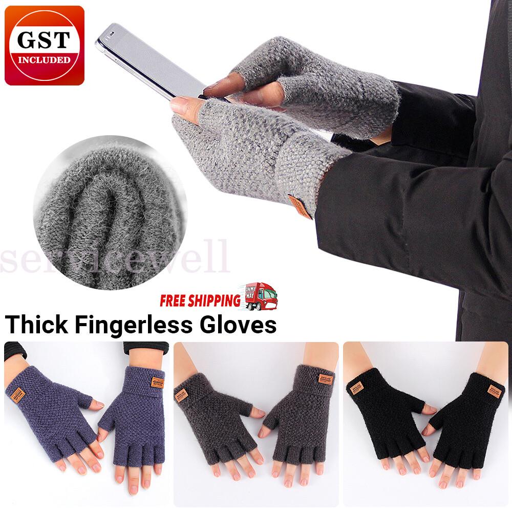 Fingerless Gloves Thermal Cashmere Mens Warm Hunting Fishing Shooting Mittens