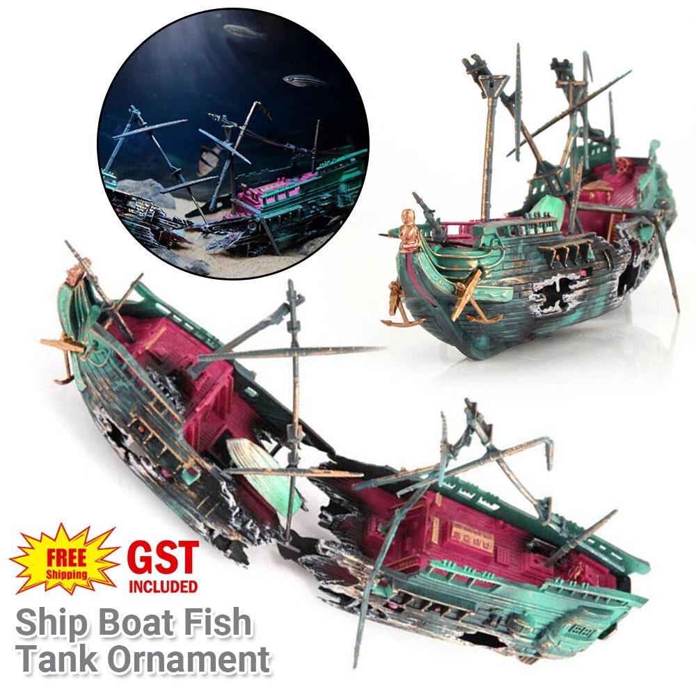Fish Tank Ornament Split Wreck Ship Boat Sunk Destroyer Aquarium Cave Decor