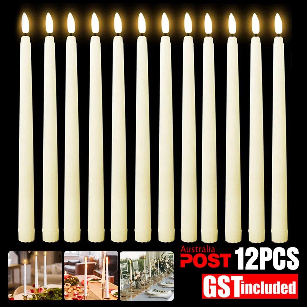 Flameless Candles Set of 12 Flickering LED Wax Candles Battery Operated Light AU