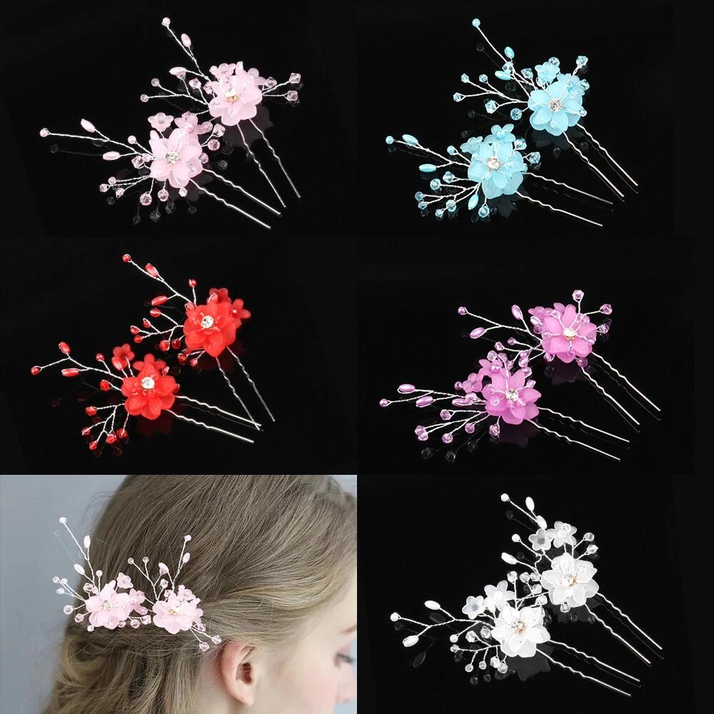 Flower Wedding Hair Pins Bridesmaid Crystal Hair Pearls Bridal Clips Accessories