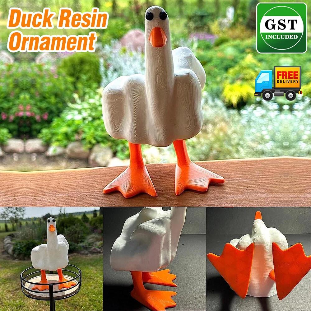 Funny Little Duck Resin Figurine Ornament Decor, Cute Middle Finger Duck Craft