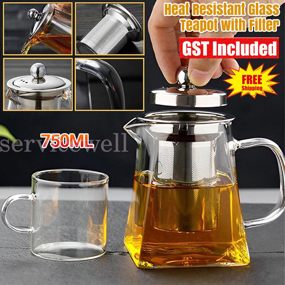Glass Teapot Kettle With Filter Infuser Coffee Tea Pot Heat Resistant 750ml