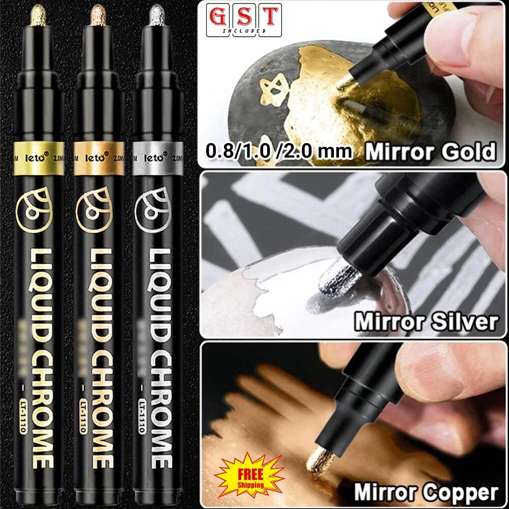 Gold Silver Copper Colour Gloss Mirror Liquid Chrome Marker Paint Pen 0.8/1/2mm