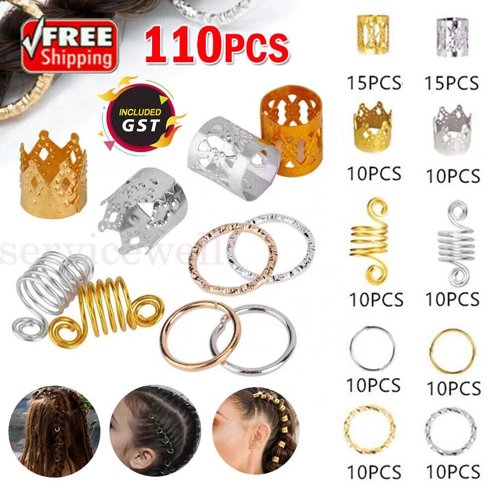 HOT Dreadlock Hair Braid Cuff Clips Bead Ring Wrap Adjustable Jewellery Set 110x