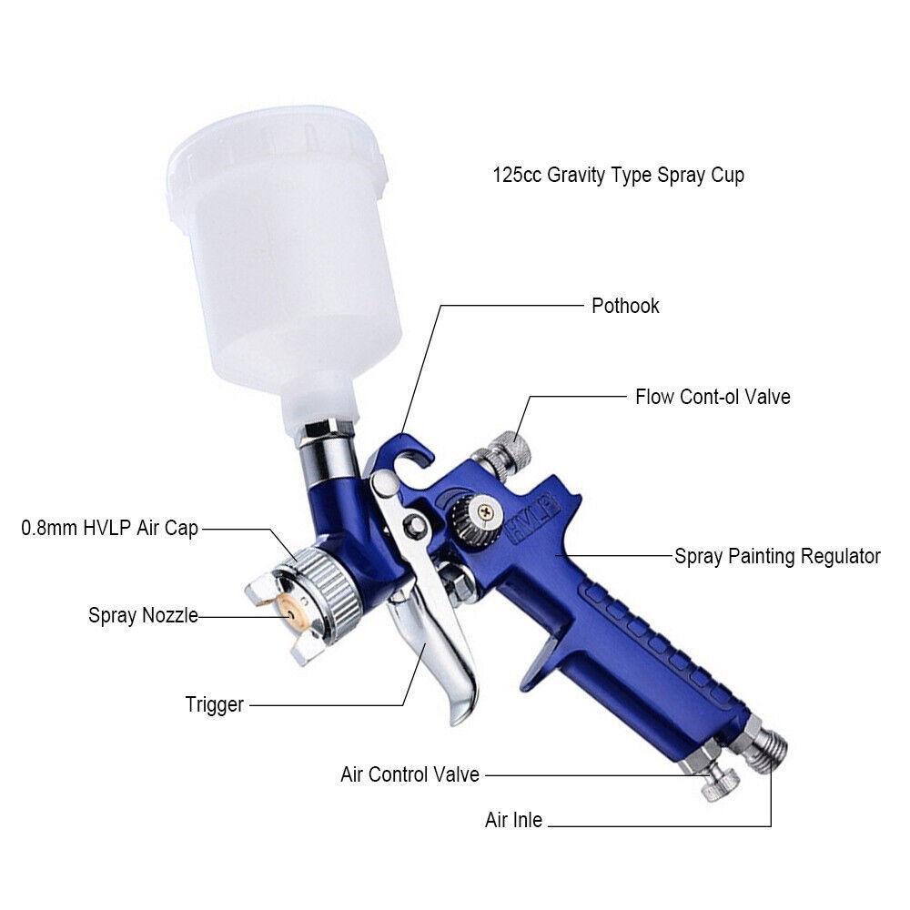 HVLP Air Spray Gun Kit Paint Gravity Feed Tips Air Sprayer Tool Set PVC 125ML AU - Image 4
