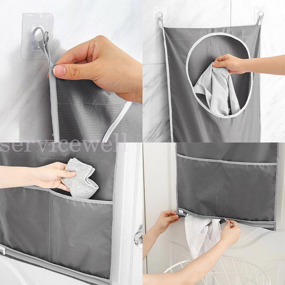 Hanging Laundry Bag Over Door Clothes Washing Storage Basket Foldable Hamper AU