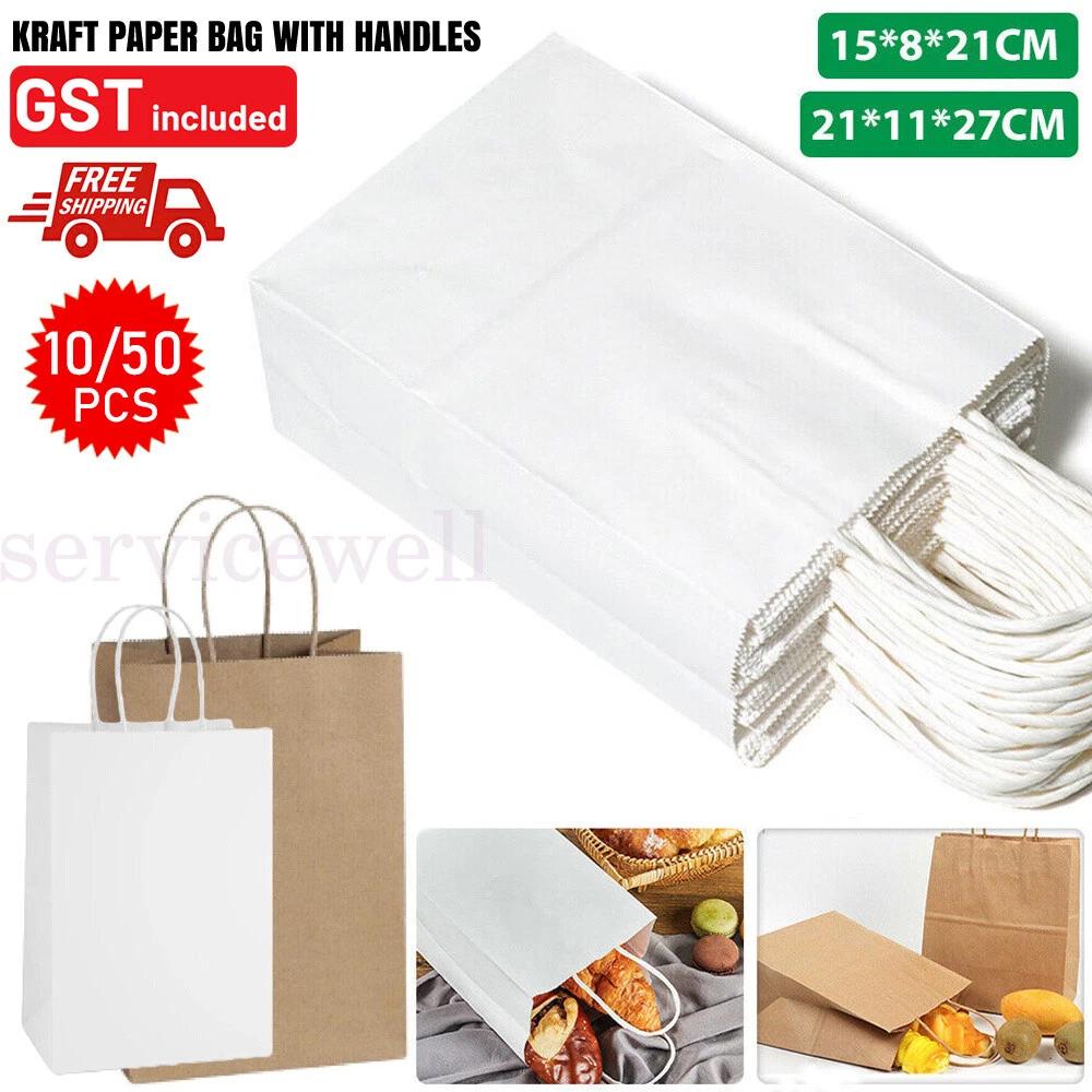 Kraft Paper Bags Gift Shopping Carry Craft Brown White Retail Bag with Handles