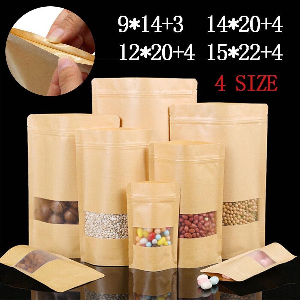 Kraft Paper Stand Up Doy Pouch with Zip Food Grade Bags Window Food Storage
