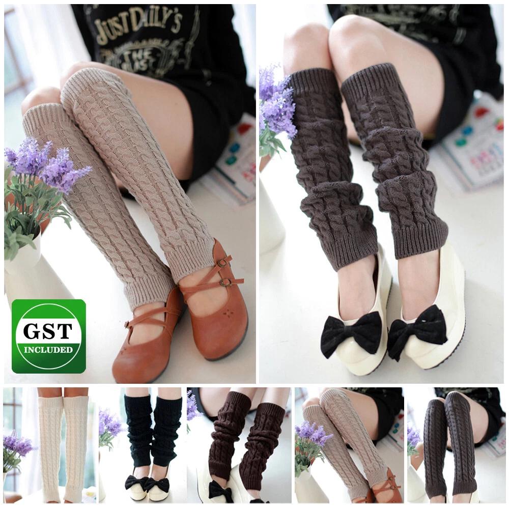 Ladies Winter Warm Leg Warmers Women Cable Knit Knitted Crochet Long Socks AU