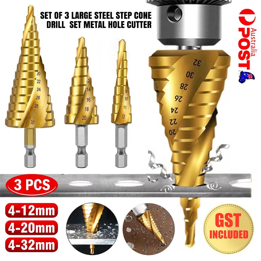 Large HSS Steel Step Cone Drill Titanium Bit Set Metal Hole Cutter 4-12/20/32mm
