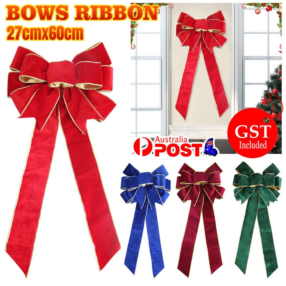 Large Red Velvet Bows Ribbon Christmas Tree Bowknot Ornaments Party Xmas Decor