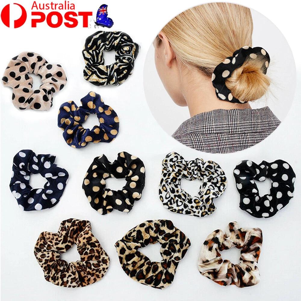 Leopard Velvet Scrunchie Elastic Women Hair Bands Accessories Girls Fashion AU