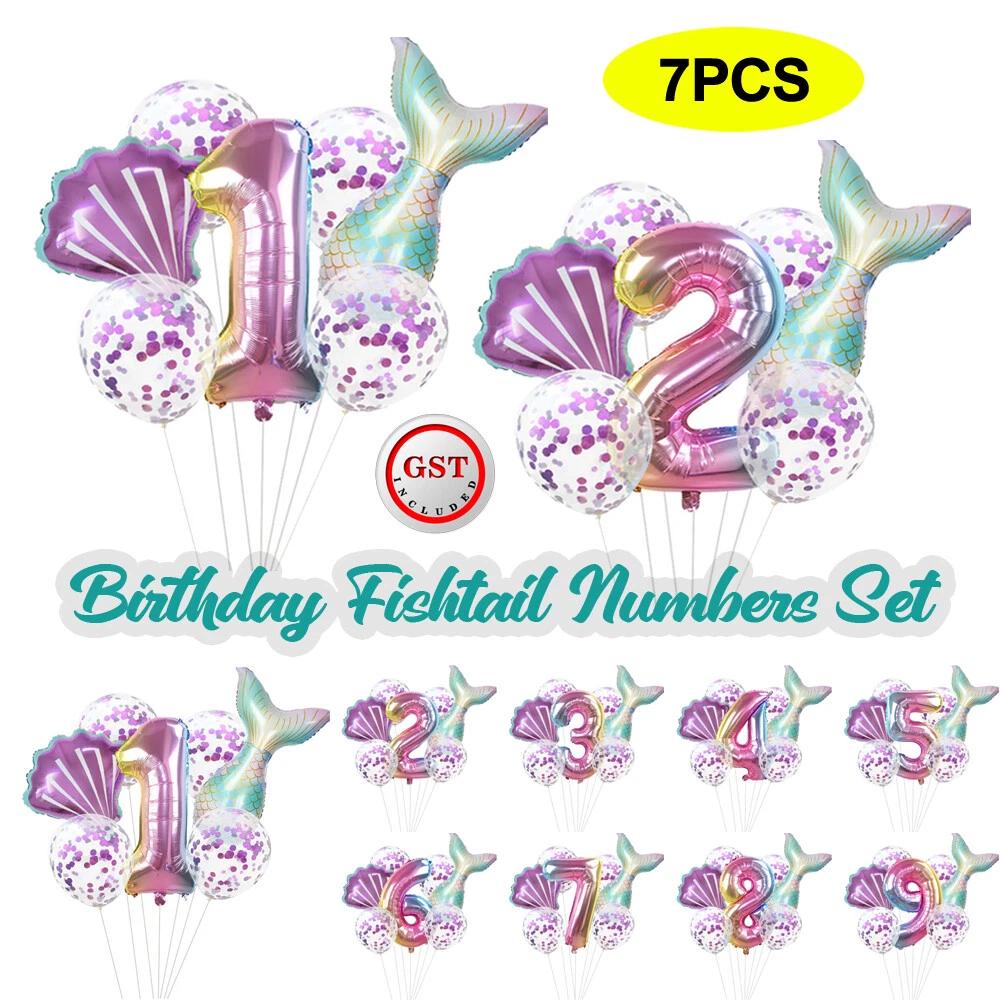 Little Mermaid Party Decorations Rainbow Foil Balloons 1st 2nd 3rd 4th Birthday
