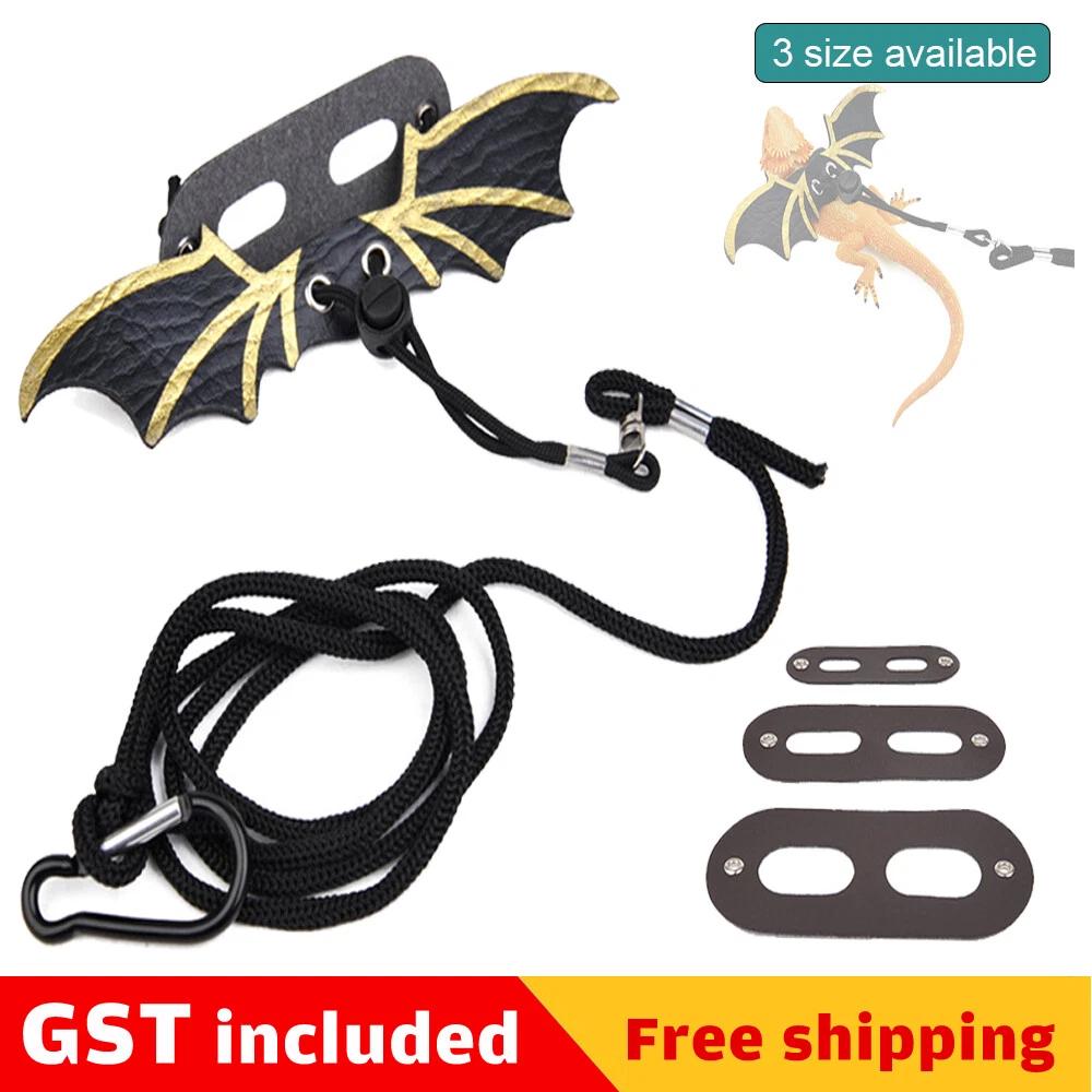 Lizard Harness Leash Reptile Dragon and Cool Leather Wings Adjustable Bearded