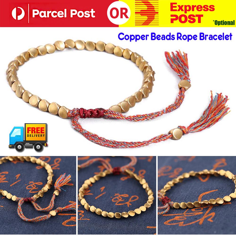 Lucky Rope Handmade Tibetan Buddhist Braided Cotton Beads Bracelet Copper Gifts