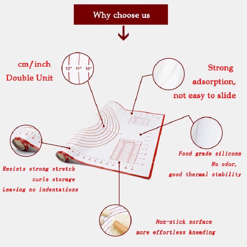 M/L/XL Kitchen Silicone Rolling Cake Dough Mat Pastry Clay Fondant Baking Sheet - Image 6