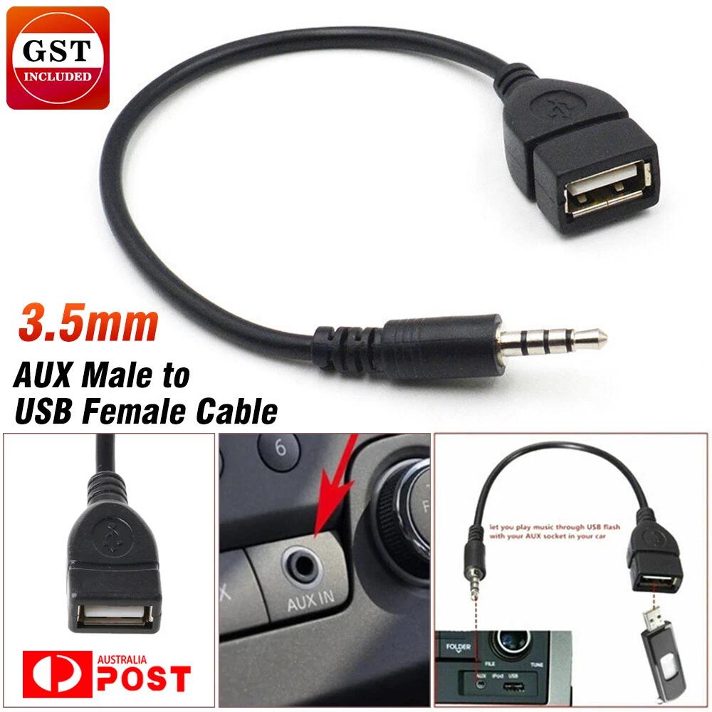 Male Cable Plug AUX Jack 3.5mm Audio to USB 2.0 Female Converter Cord Car Player