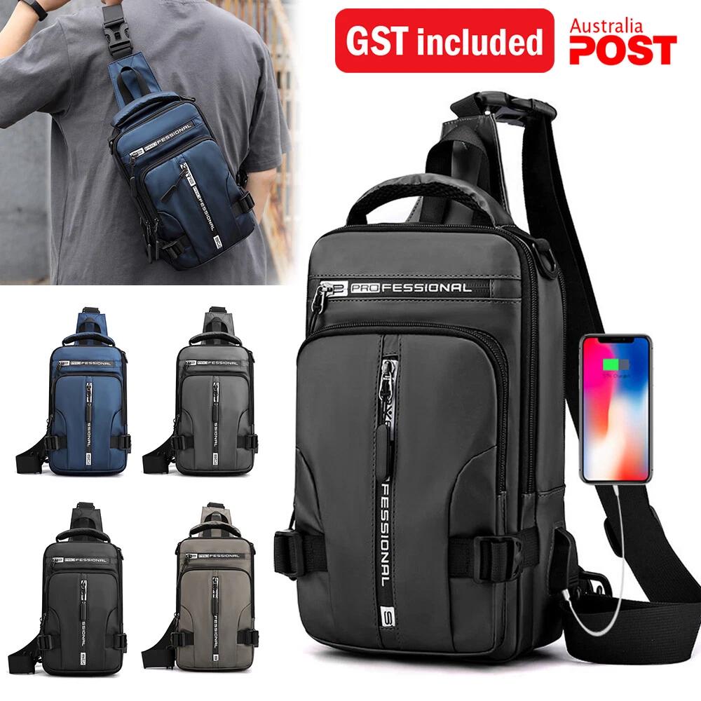 Men's Sling Crossbody Bag Chest Shoulder Messenger Backpack USB Port