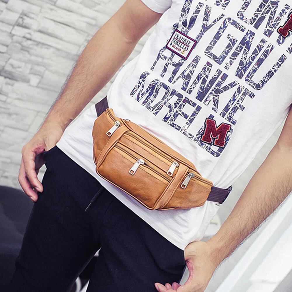 Mens Bum Bag Leather Fanny Pack Festival Travel Money Pouch Waist Belt Wallet - Image 6