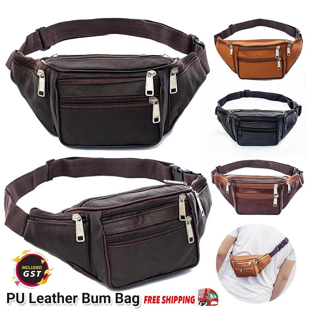 Mens Bum Bag Leather Fanny Pack Festival Travel Money Pouch Waist Belt Wallet