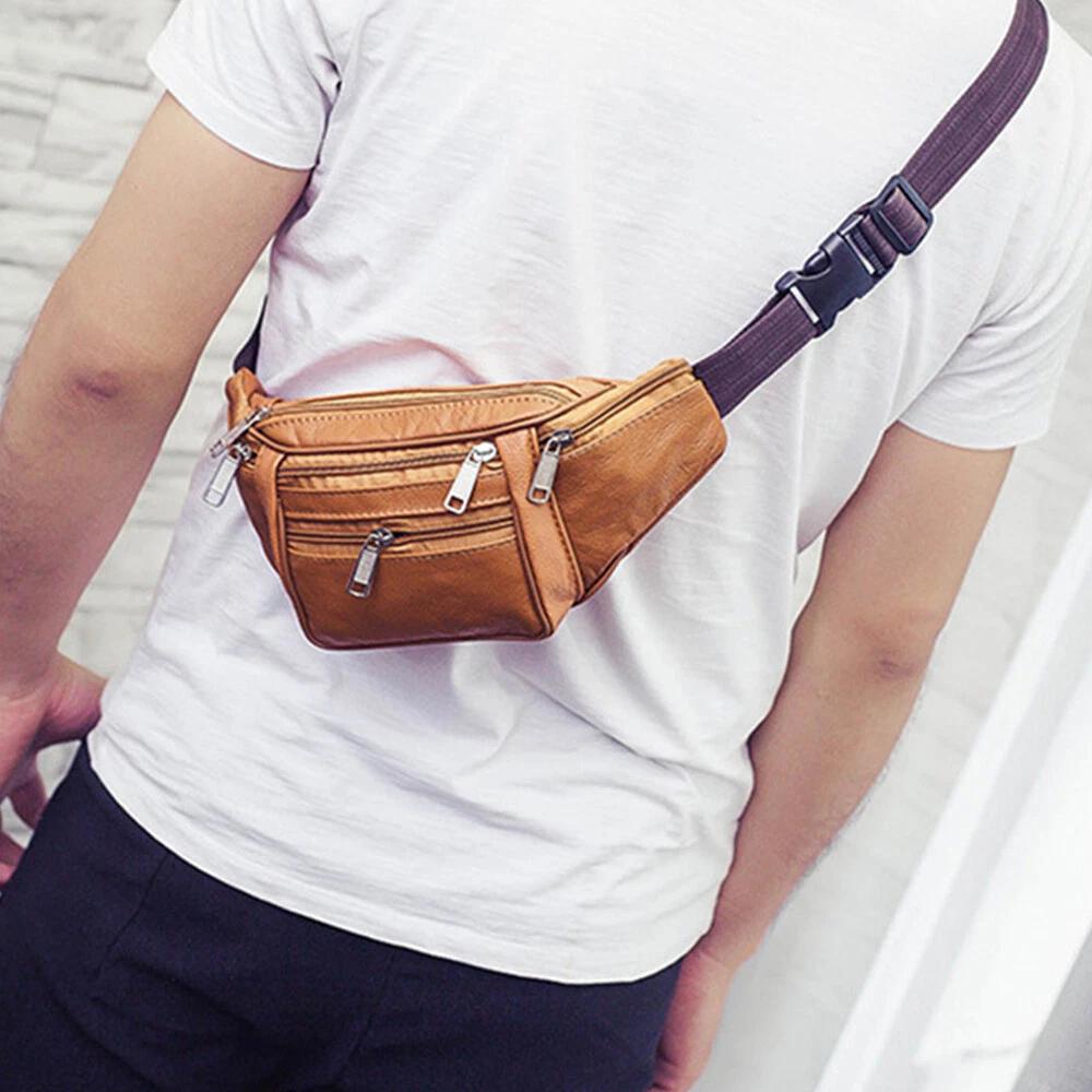 Mens Bum Bag Leather Fanny Pack Festival Travel Money Pouch Waist Belt Wallet - Image 7