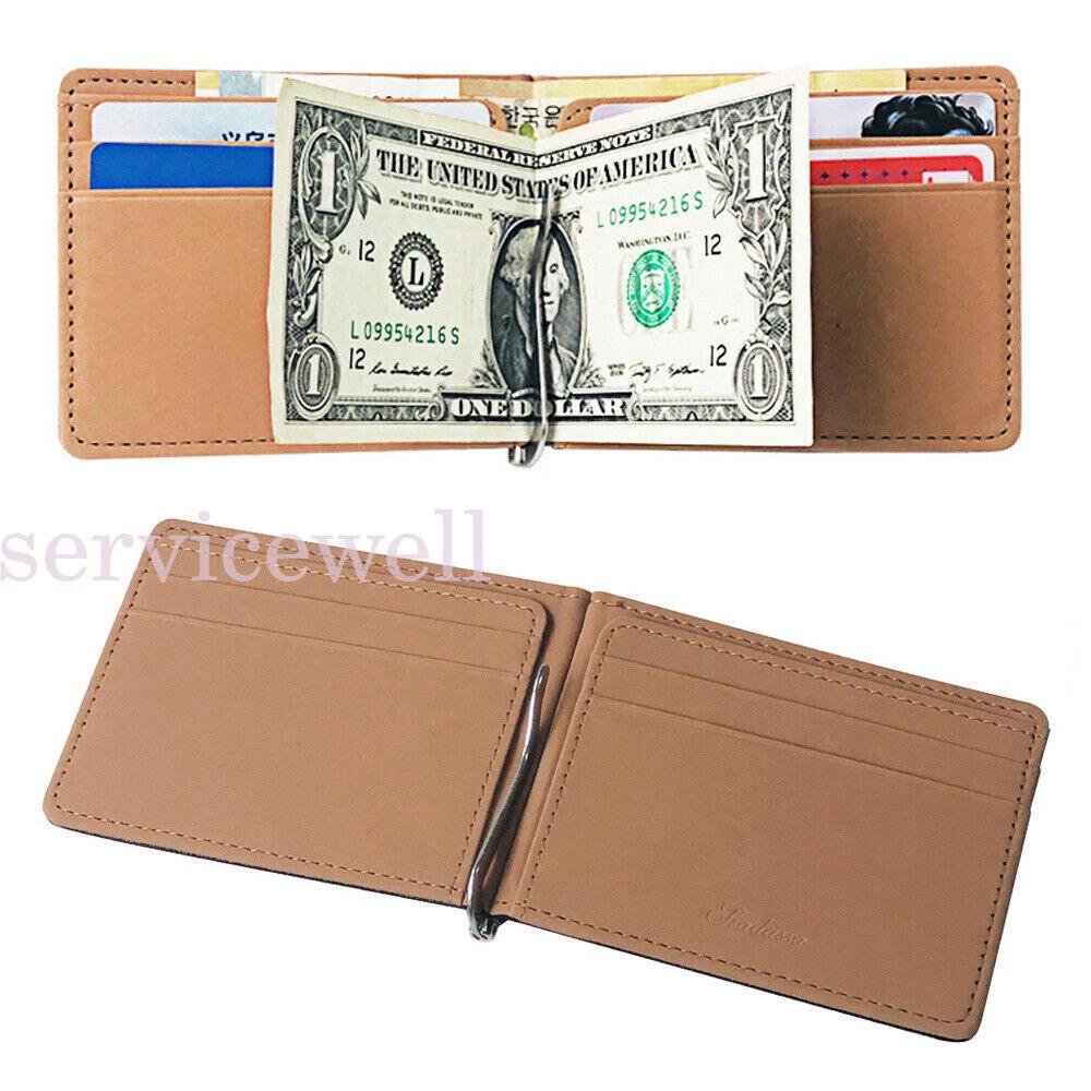 Mens Womens Leather Wallet Grey Credit Card Holder Ultra Slim Clip Money Purse - Image 5