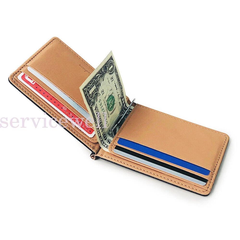 Mens Womens Leather Wallet Grey Credit Card Holder Ultra Slim Clip Money Purse - Image 6