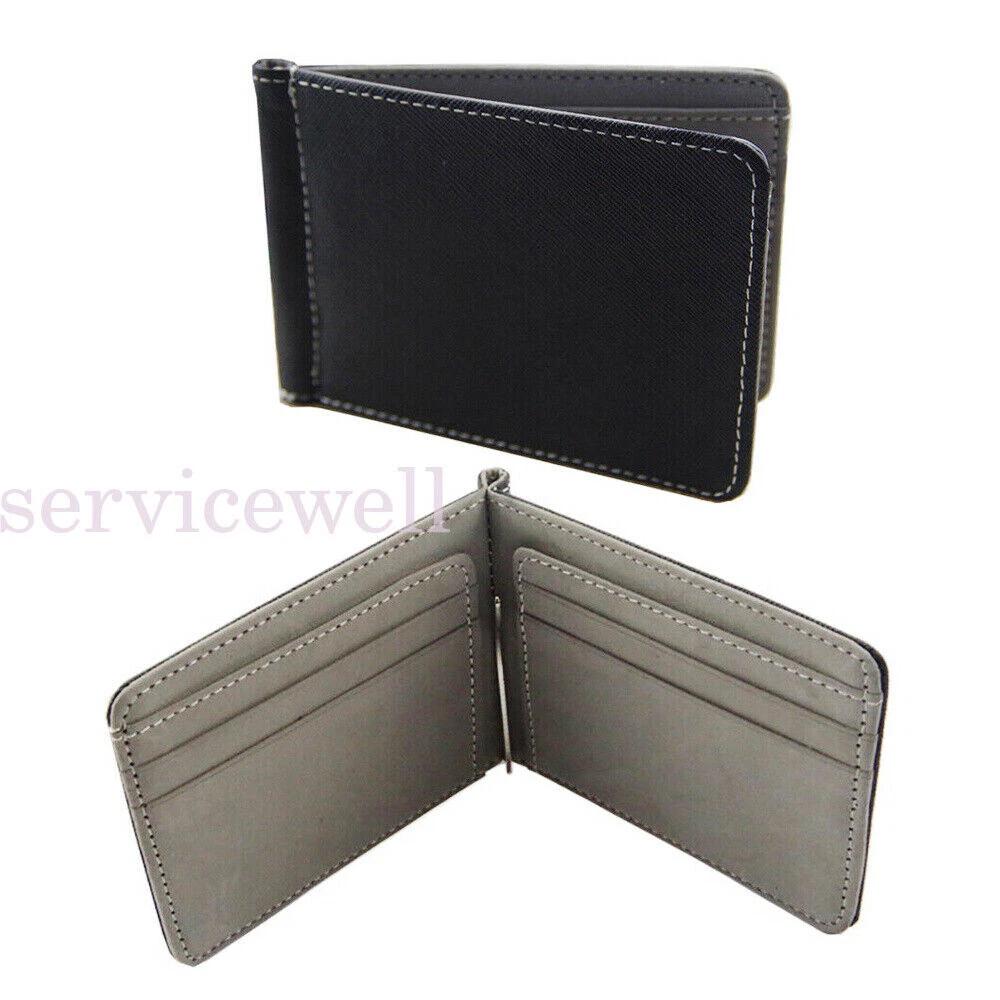 Mens Womens Leather Wallet Grey Credit Card Holder Ultra Slim Clip Money Purse - Image 2