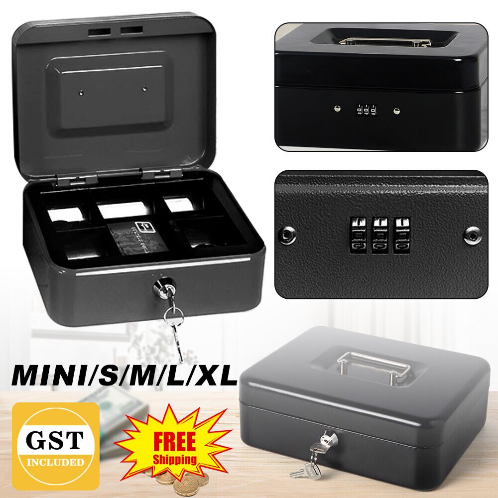 Metal Cash Box Money Bank Deposit Steel Tin Security Safe Petty Key Lockable AU