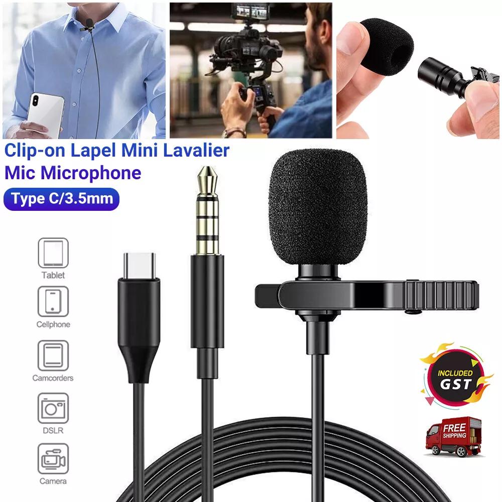 Mini Lavalier Mic Microphone Clip-on Lapel 3.5mm/USB C Mobile Phone PC Recording