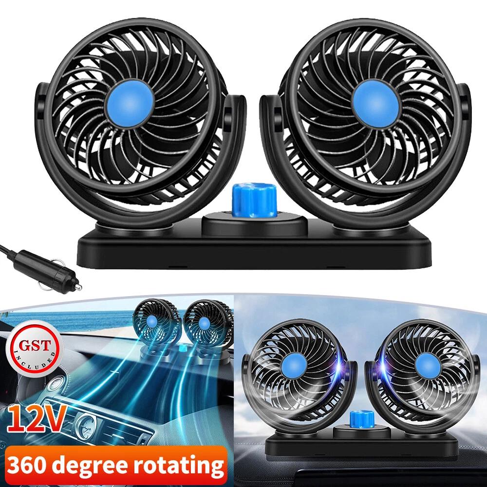 12V 360Rotatable Mini Car Air Cooling Cooler Dual Head Fan Adjustable Truck